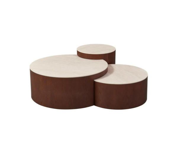 Aqua CT Brown – Lot de 3 Tables Basses – Plateau Céramique Beige