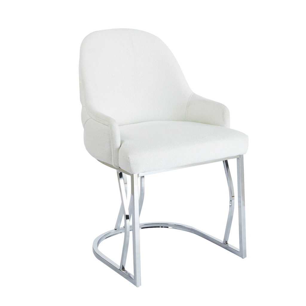 Giovanna | Chaise de salle à manger de luxe en bouclé avec base chromée ou dorée