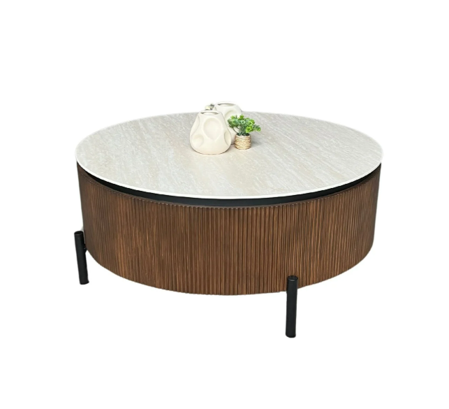 Table basse Aqua CT Brown – Ø 100 cm – Plateau en céramique beige