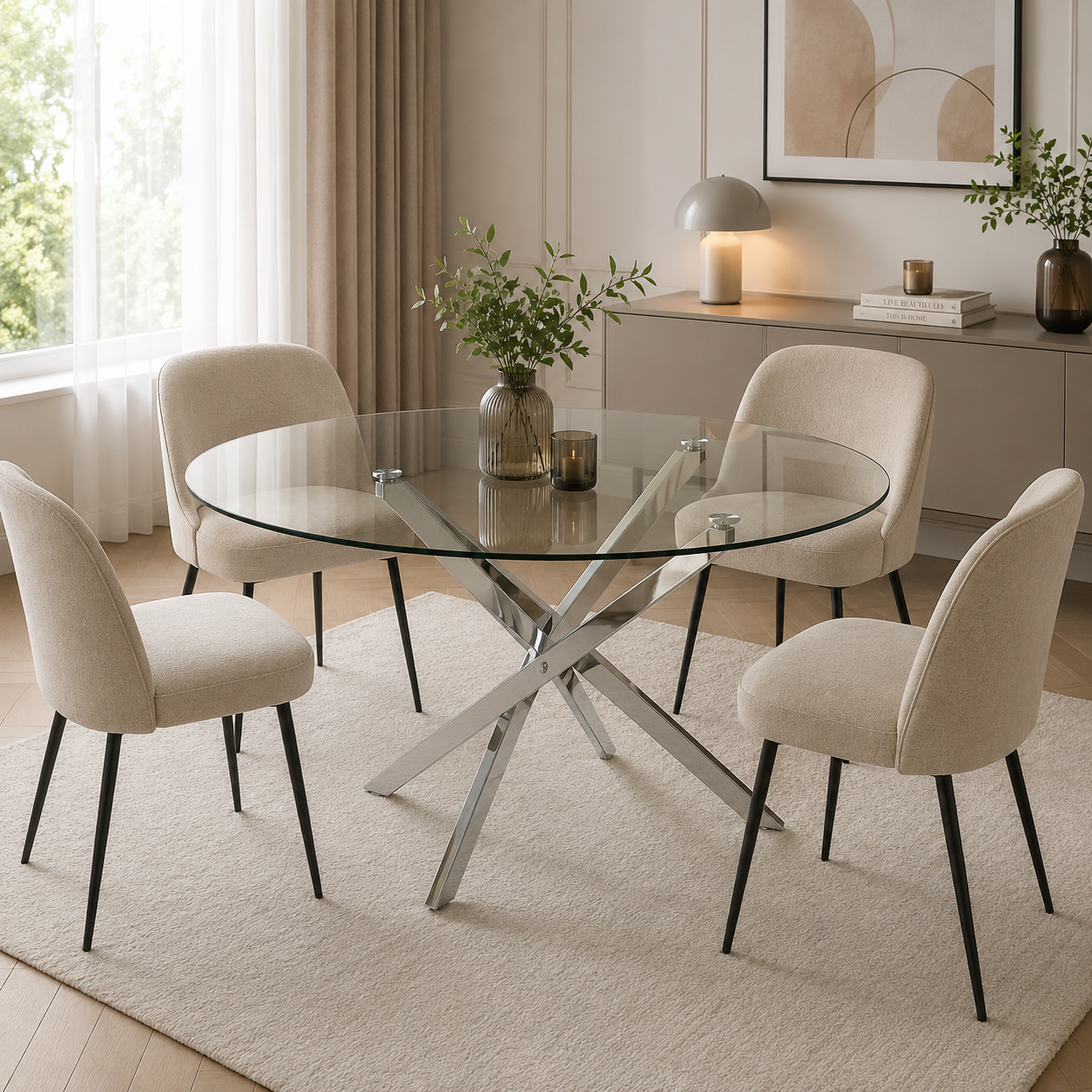 Table de salle à manger OLIVIA DT-035 120, verre transparent – argenté
