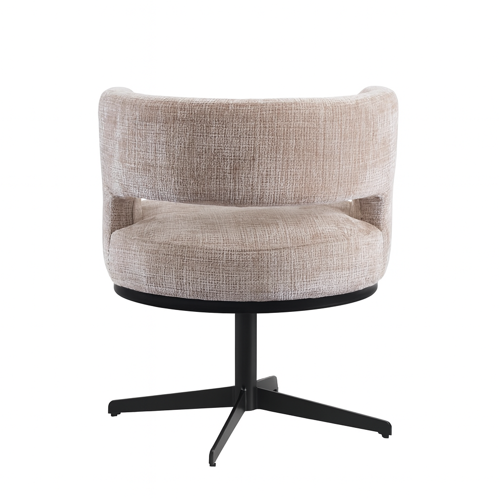 Lira - Fauteuil pivotant en bouclé avec pieds noirs