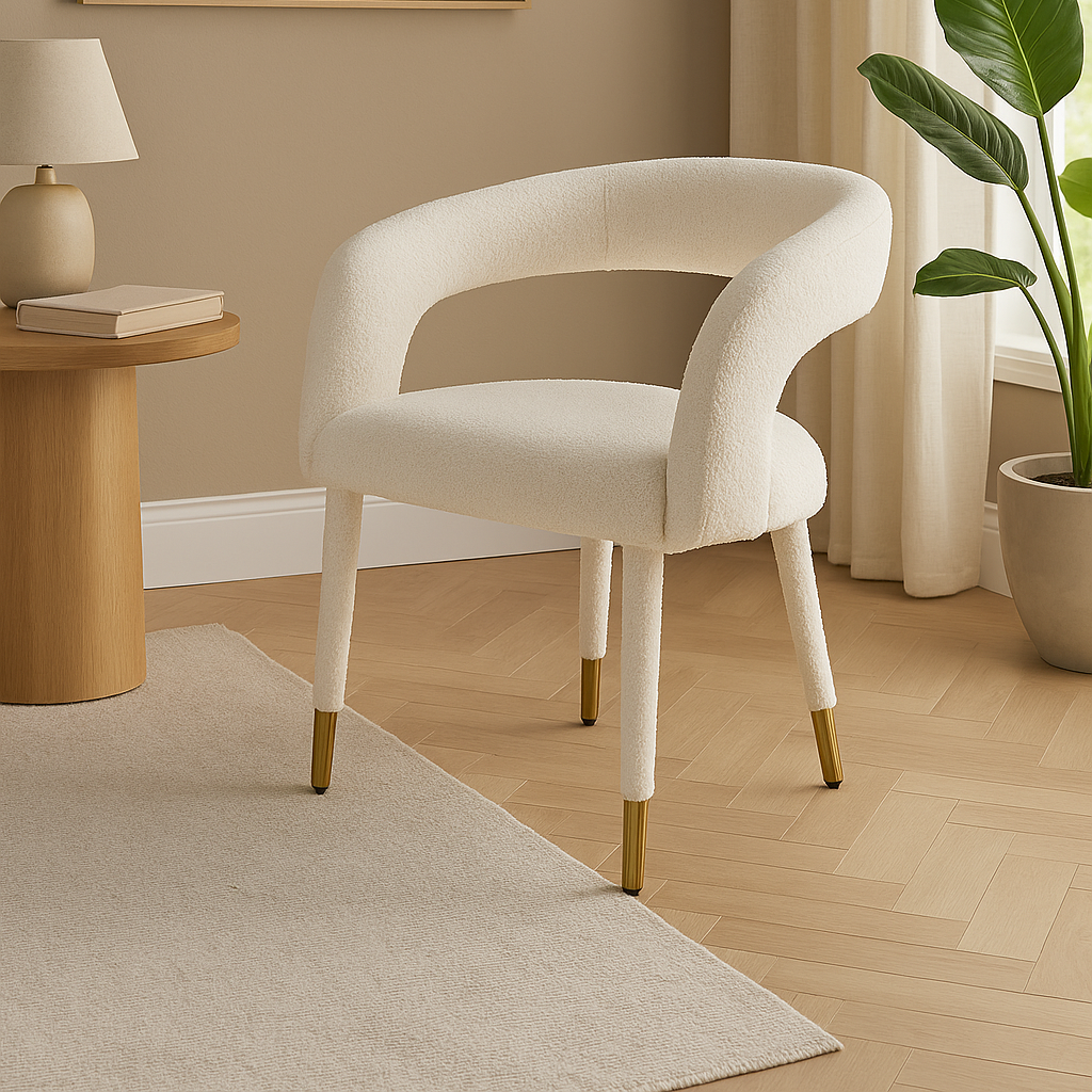 Lunetta | Chaise de salle à manger bouclée avec détails dorés