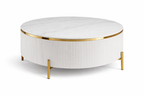Ronde Salontafel Aqua – Keramisch Marmerlook Goud Accent