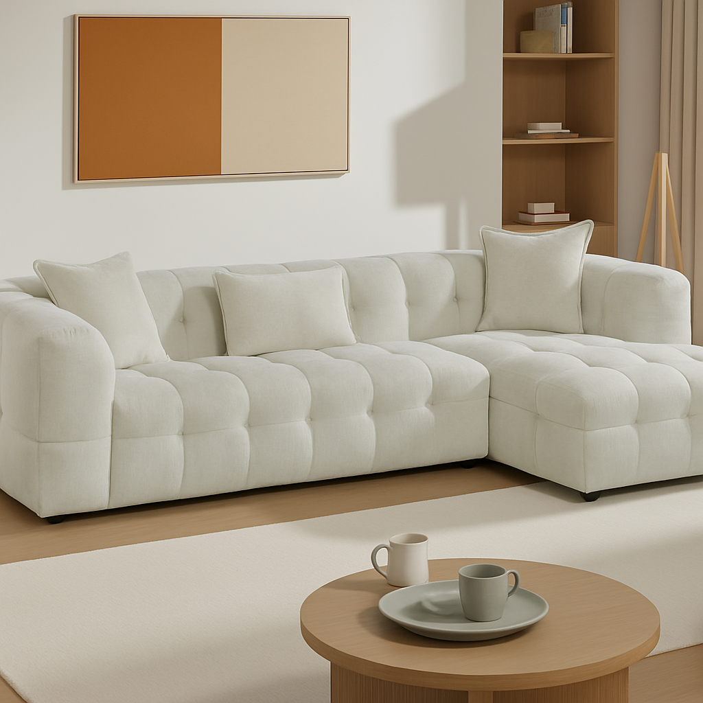 Mira | Canapé d'angle en L en Tissu Crème