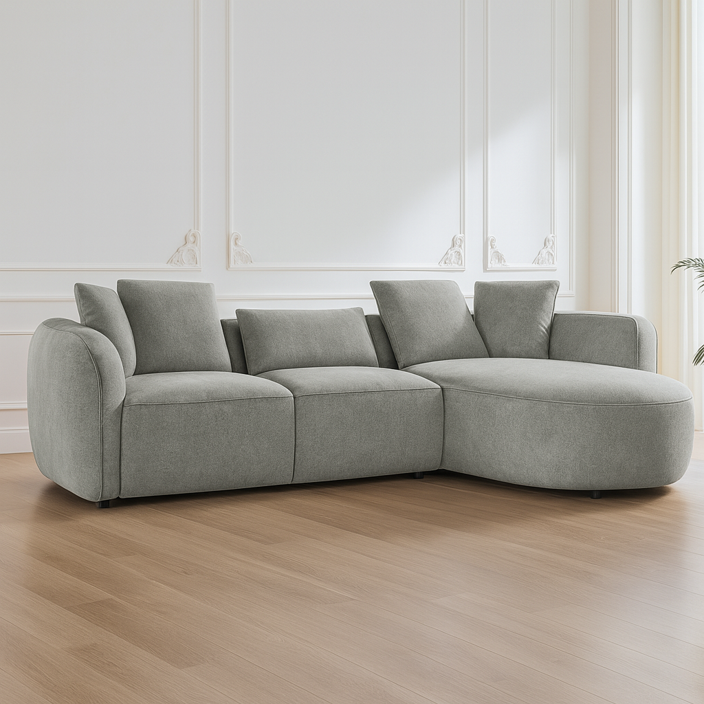 Lioris | Canapé d'angle moderne en tissu doux aux formes arrondies