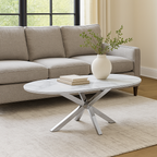 Cavallo – Table basse en céramique aspect marbre avec piètement en acier inoxydable