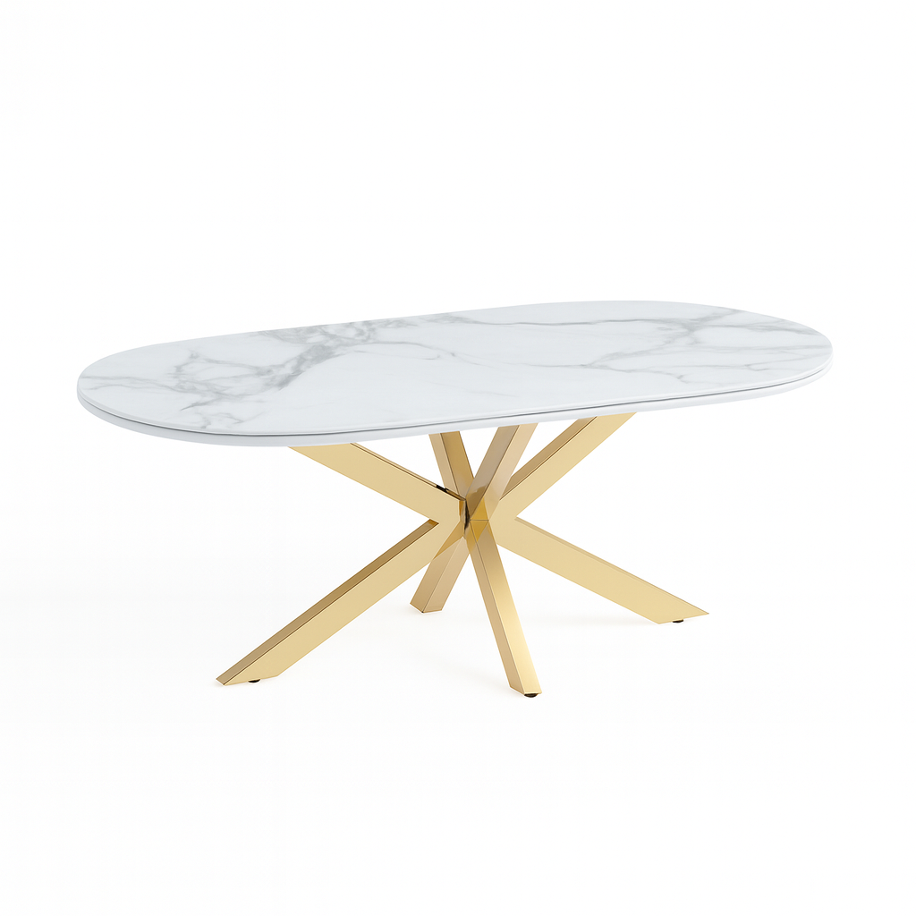 Cavallo – Table basse en céramique aspect marbre avec piètement en acier inoxydable