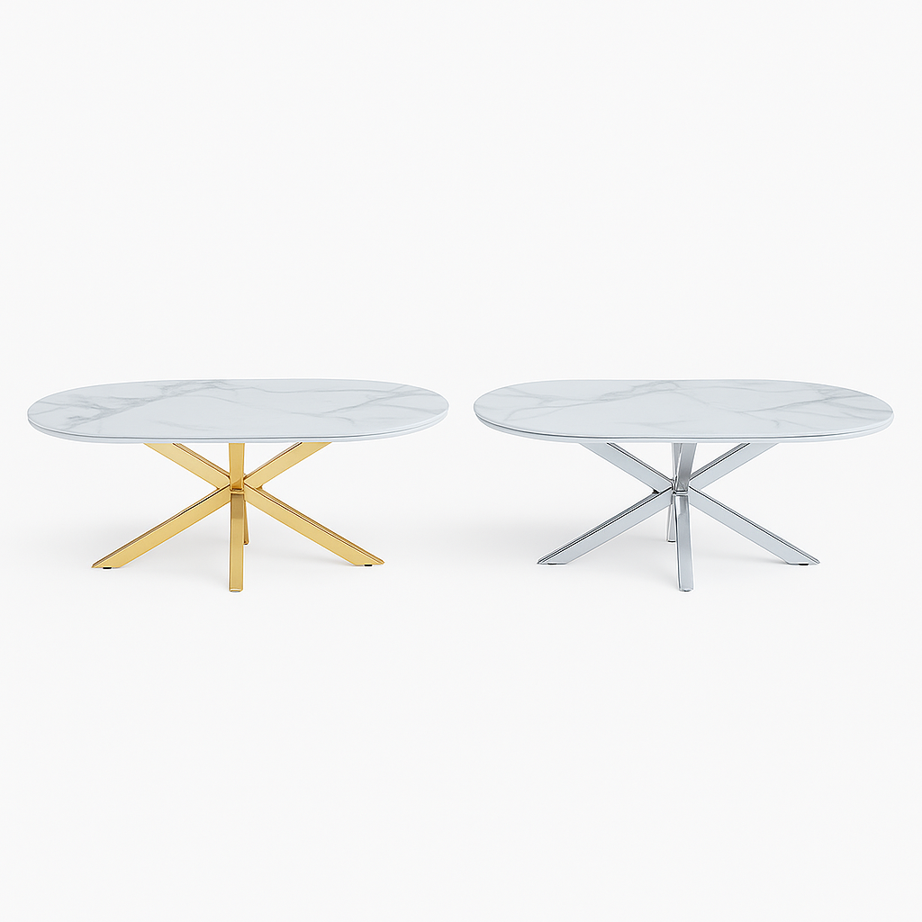 Cavallo – Table basse en céramique aspect marbre avec piètement en acier inoxydable