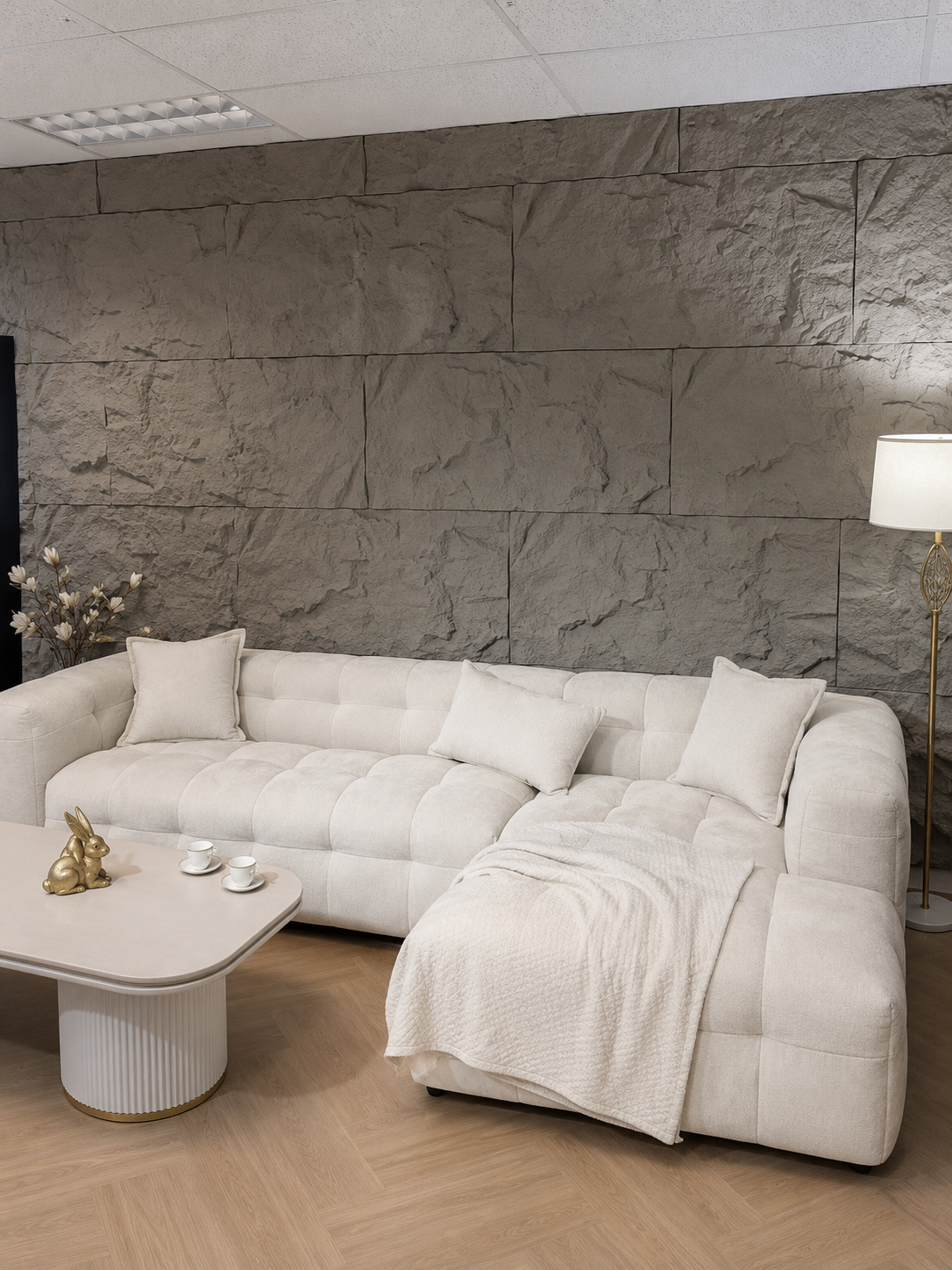 Mira | Canapé d'angle en L en Tissu Crème