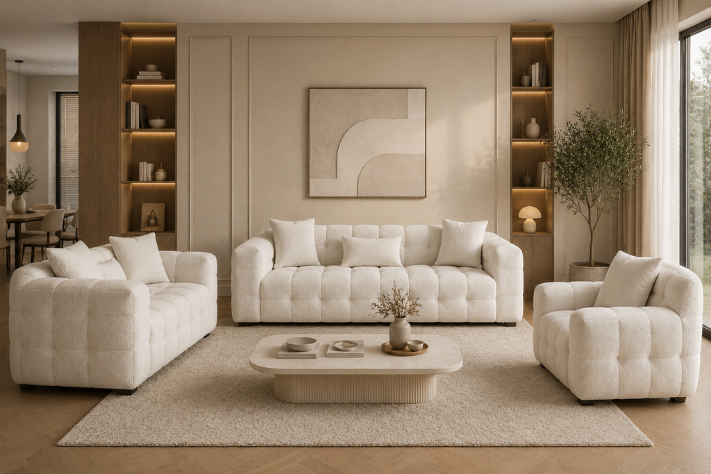 Ensemble de canapés de luxe 3 pièces de couleur crème – Confort élégant pour toute la famille