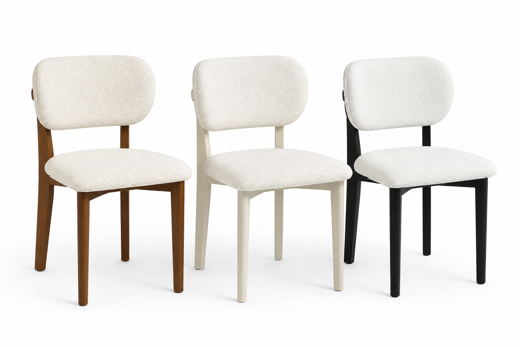 Chaise Design Rétro – Tissu Bouclé Piétement en Bois