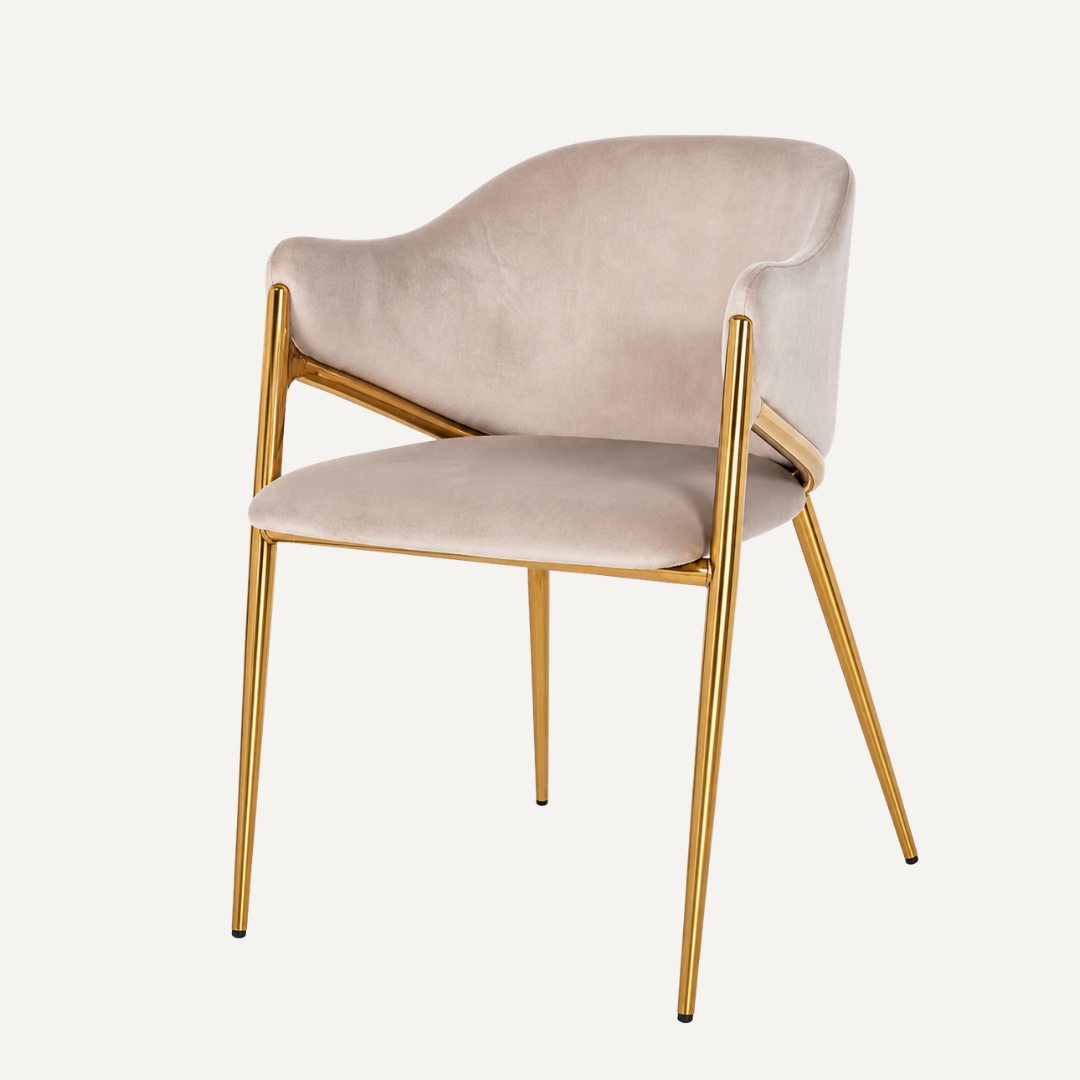 Chaise design en velours Luis Luxe – Beige Or