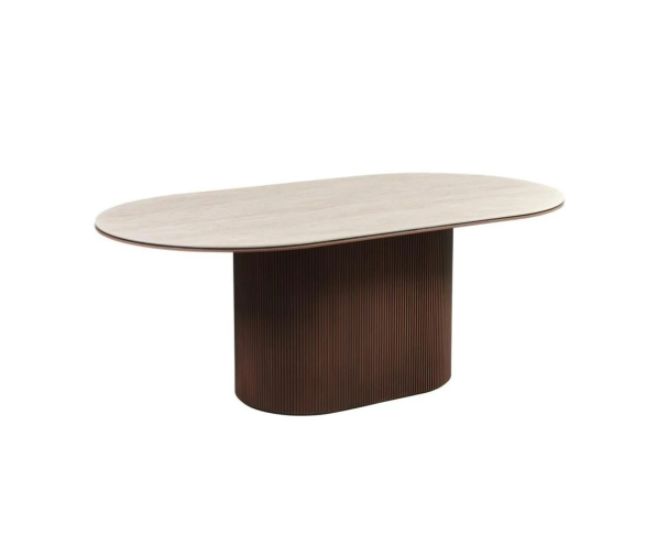 Aqua DT V1 Marron – Table à manger 200x110x76 cm – Plateau en Céramique Beige