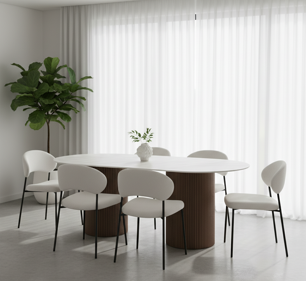 Erona - Ovale Eettafel met Geribde Zuilpoten