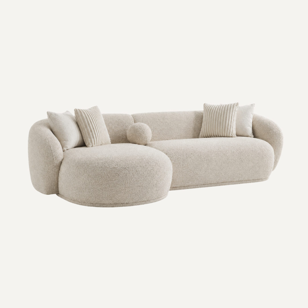 Canapé Oslo Rond – 290 x 76 x 140 cm – Bouclé Beige avec Forme Organique