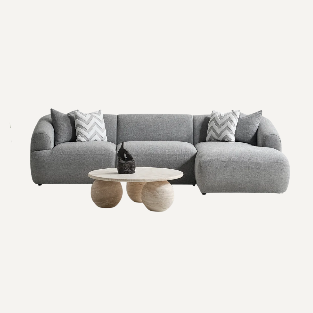 Canapé d'angle Porto – 290 x 70 x 140 cm – Bouclé moderne gris doux