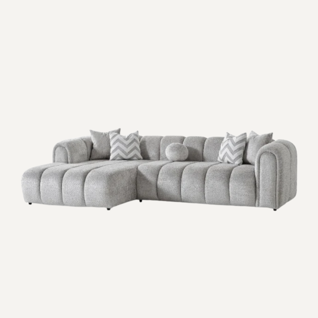 Canapé d'angle de luxe – 290 x 160 cm – Design moderne en tissu bouclé