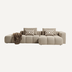 Canapé d'angle modulable Paris – 330 x 62 x 150 cm – Tissu texturé beige à motif blocs