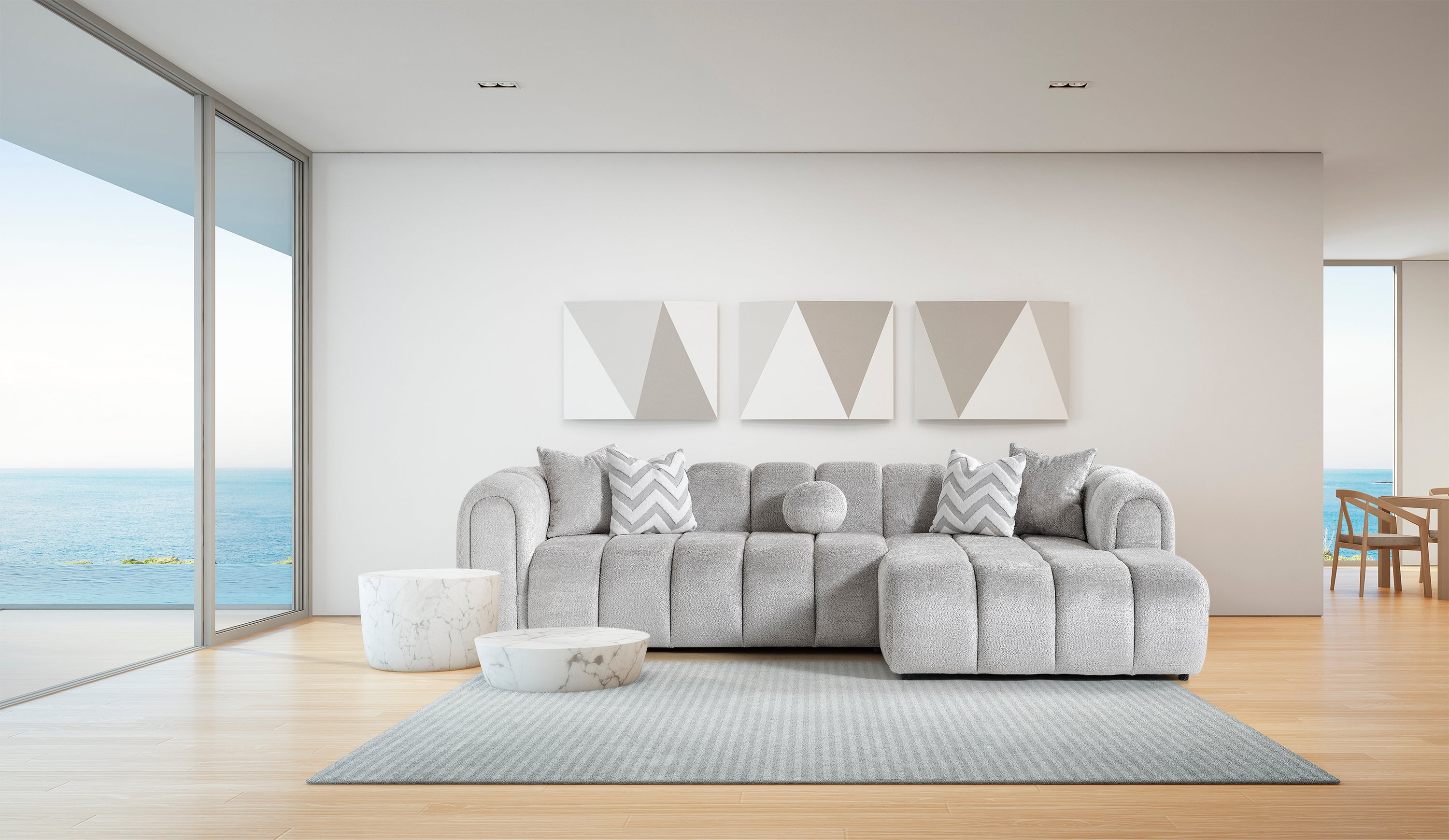 Canapé d'angle de luxe – 290 x 160 cm – Design moderne en tissu bouclé