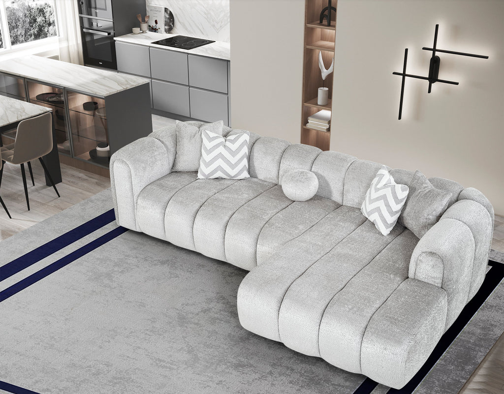 Canapé d'angle de luxe – 290 x 160 cm – Design moderne en tissu bouclé
