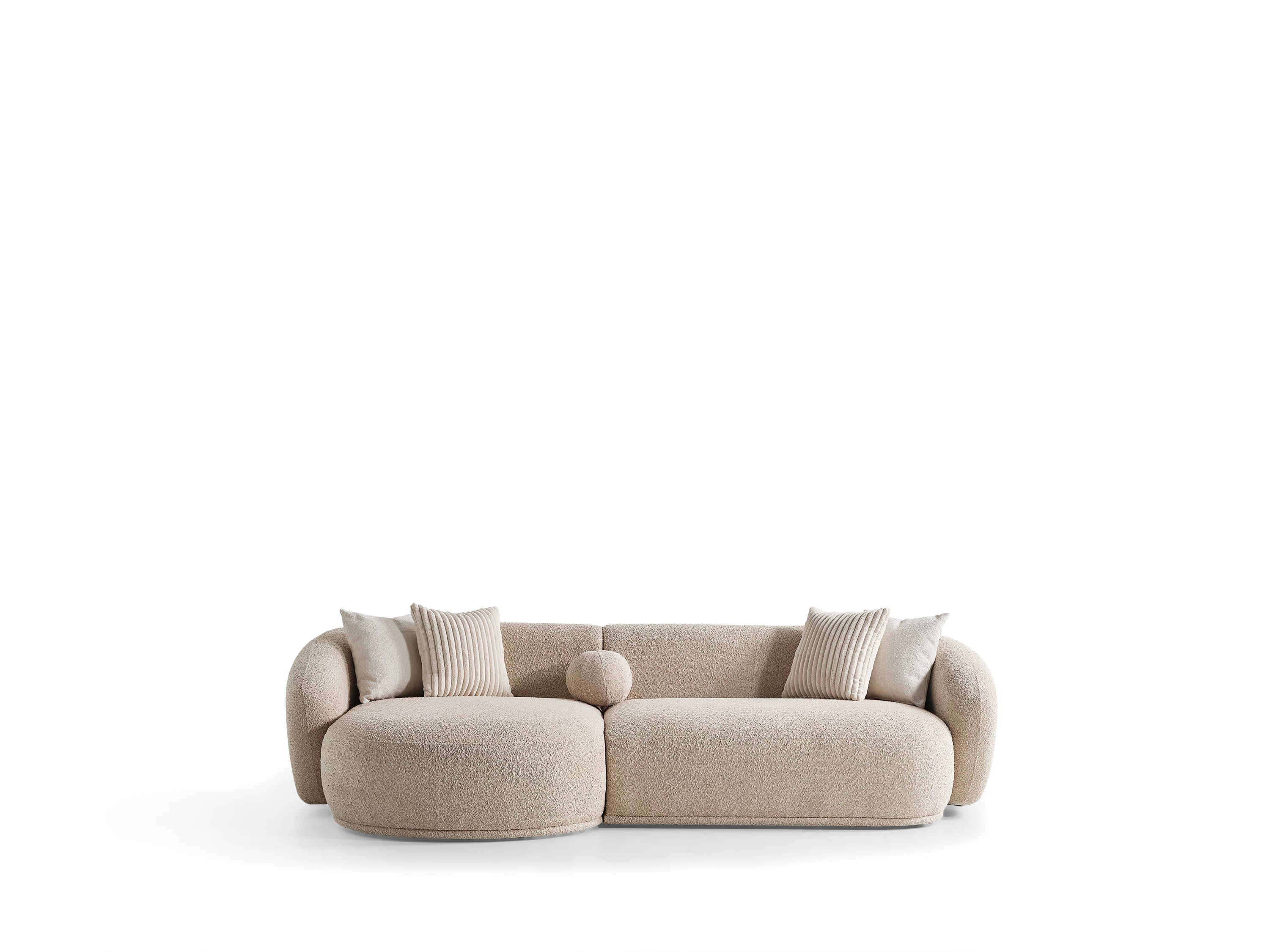 Canapé Oslo Rond – 290 x 76 x 140 cm – Bouclé Beige avec Forme Organique