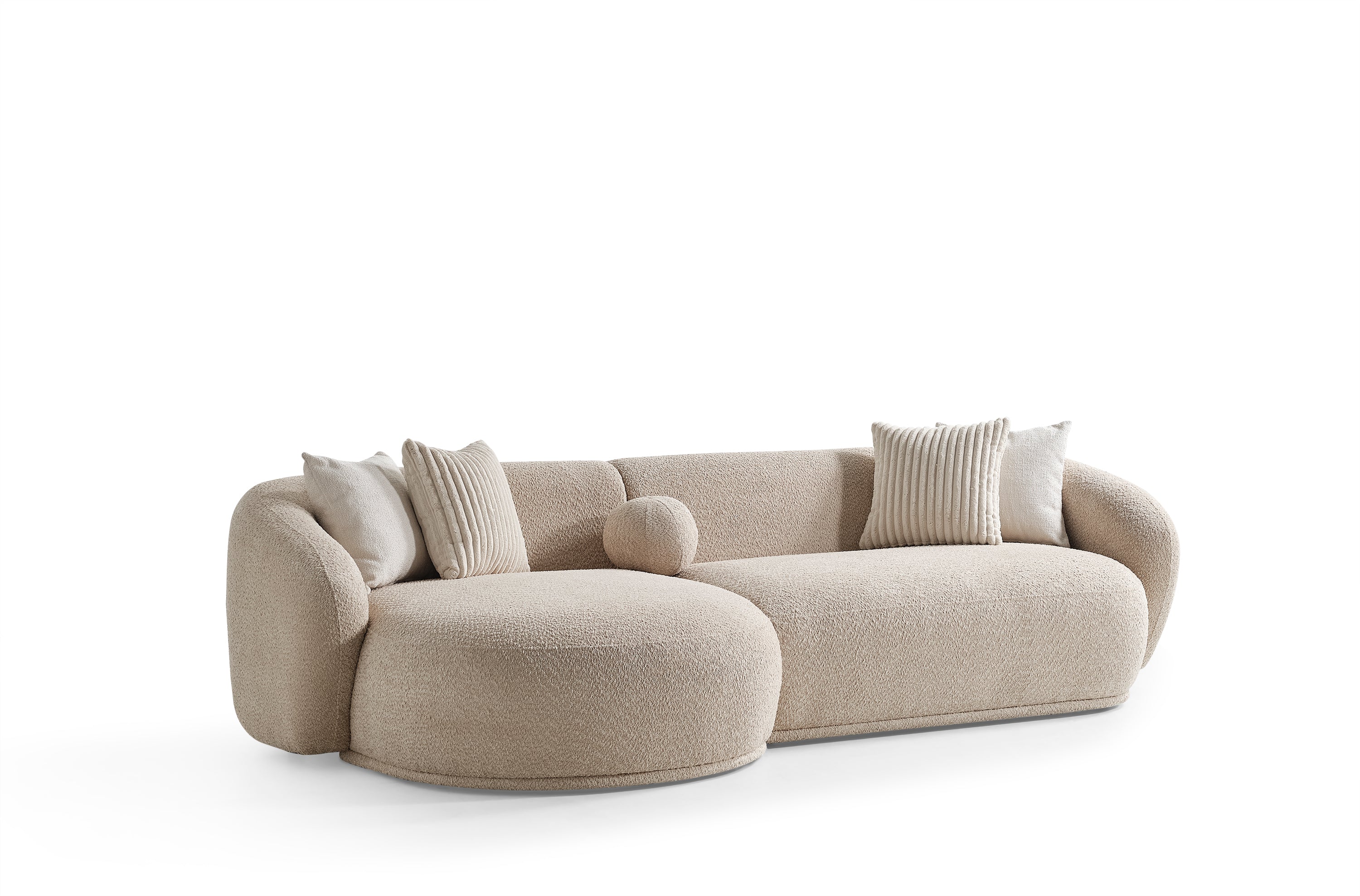 Canapé Oslo Rond – 290 x 76 x 140 cm – Bouclé Beige avec Forme Organique