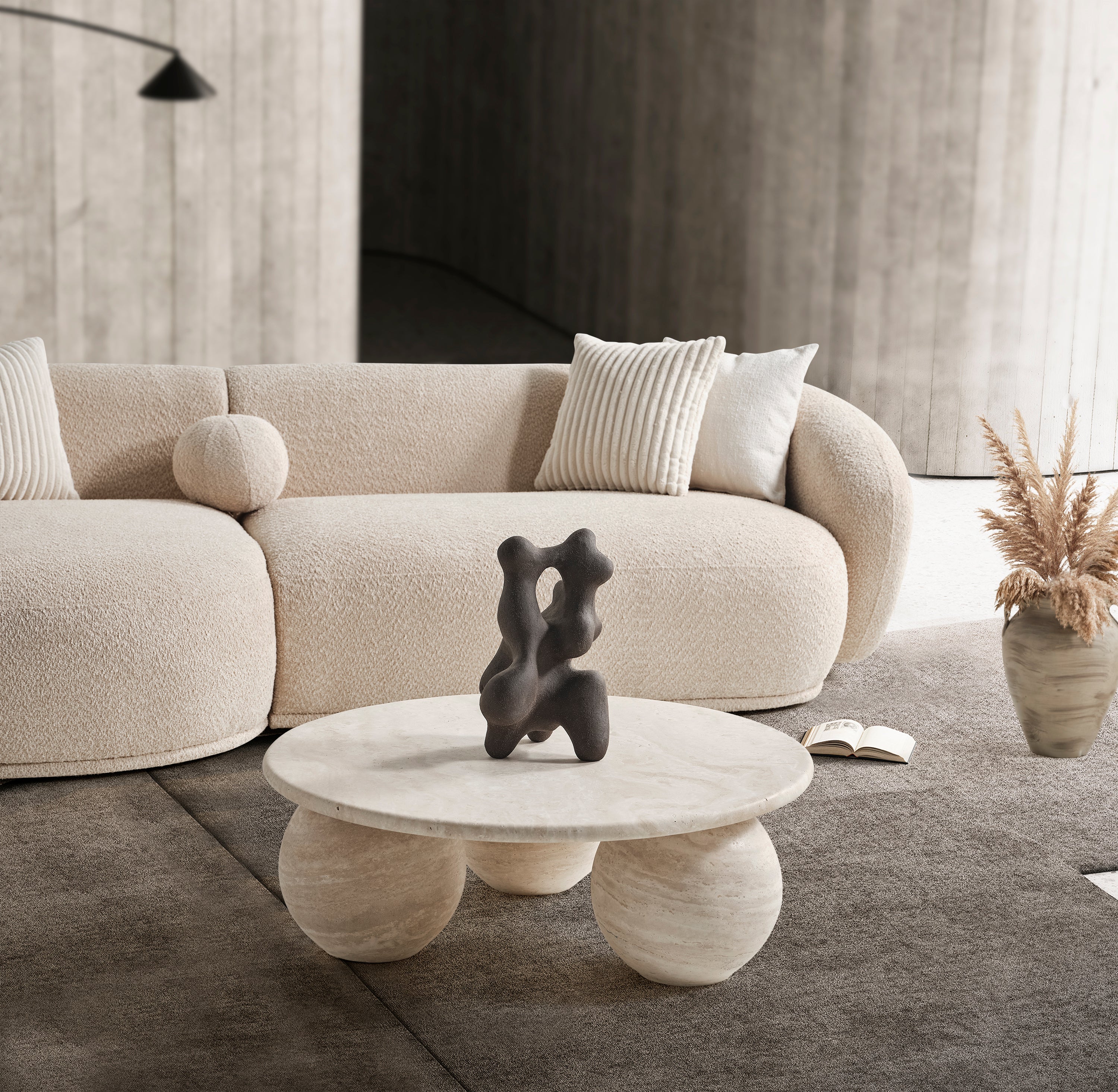 Canapé Oslo Rond – 290 x 76 x 140 cm – Bouclé Beige avec Forme Organique