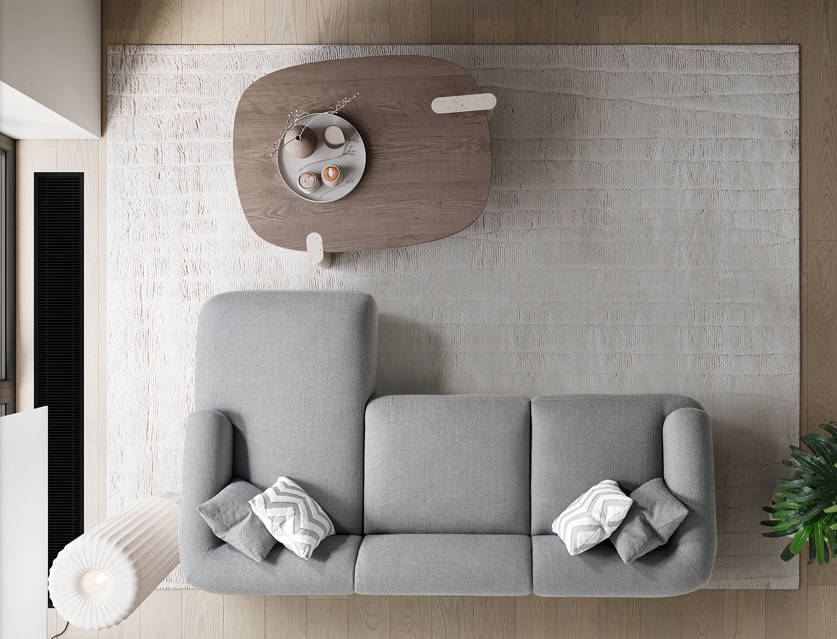 Canapé d'angle Porto – 290 x 70 x 140 cm – Bouclé moderne gris doux