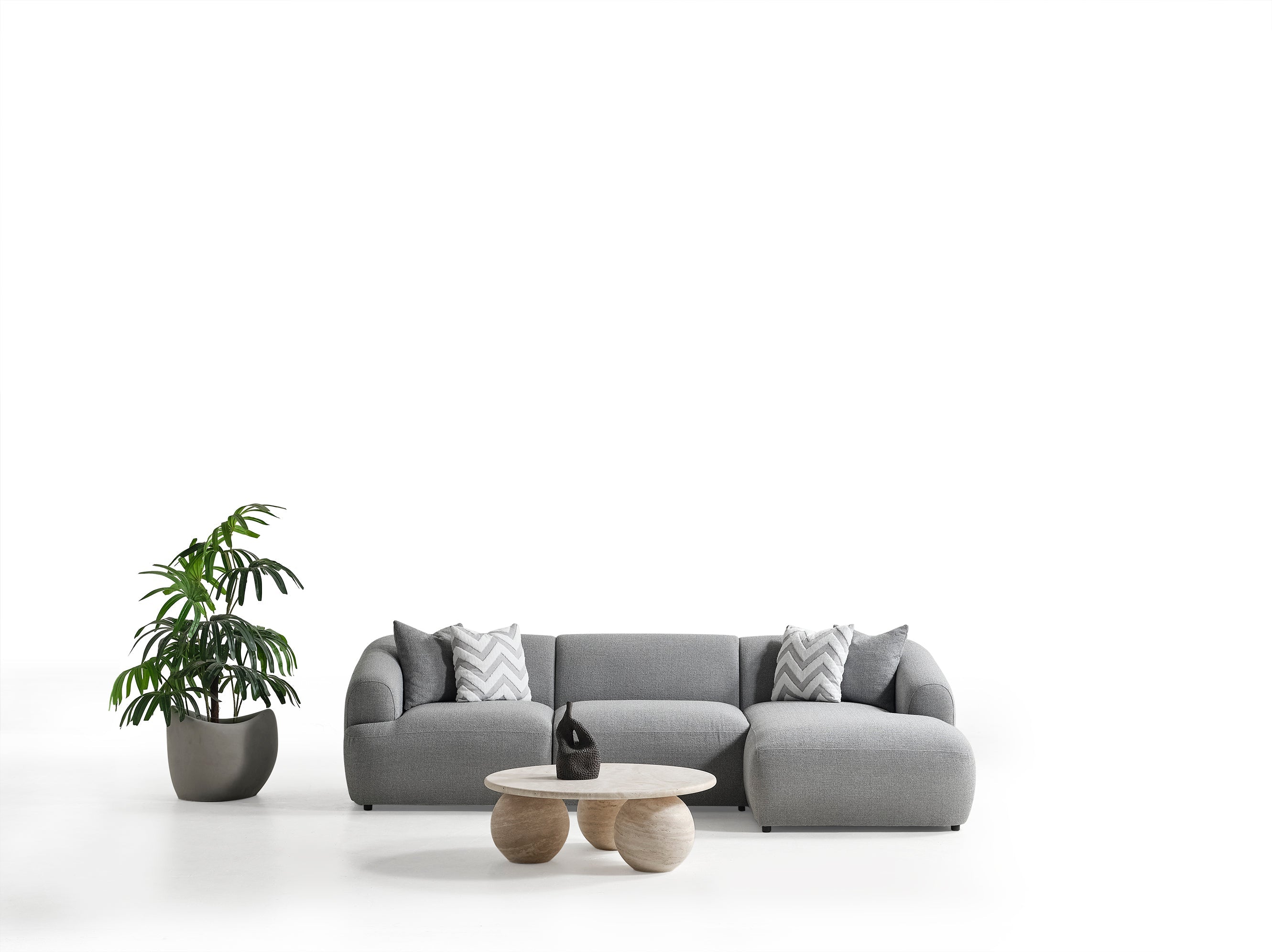 Canapé d'angle Porto – 290 x 70 x 140 cm – Bouclé moderne gris doux