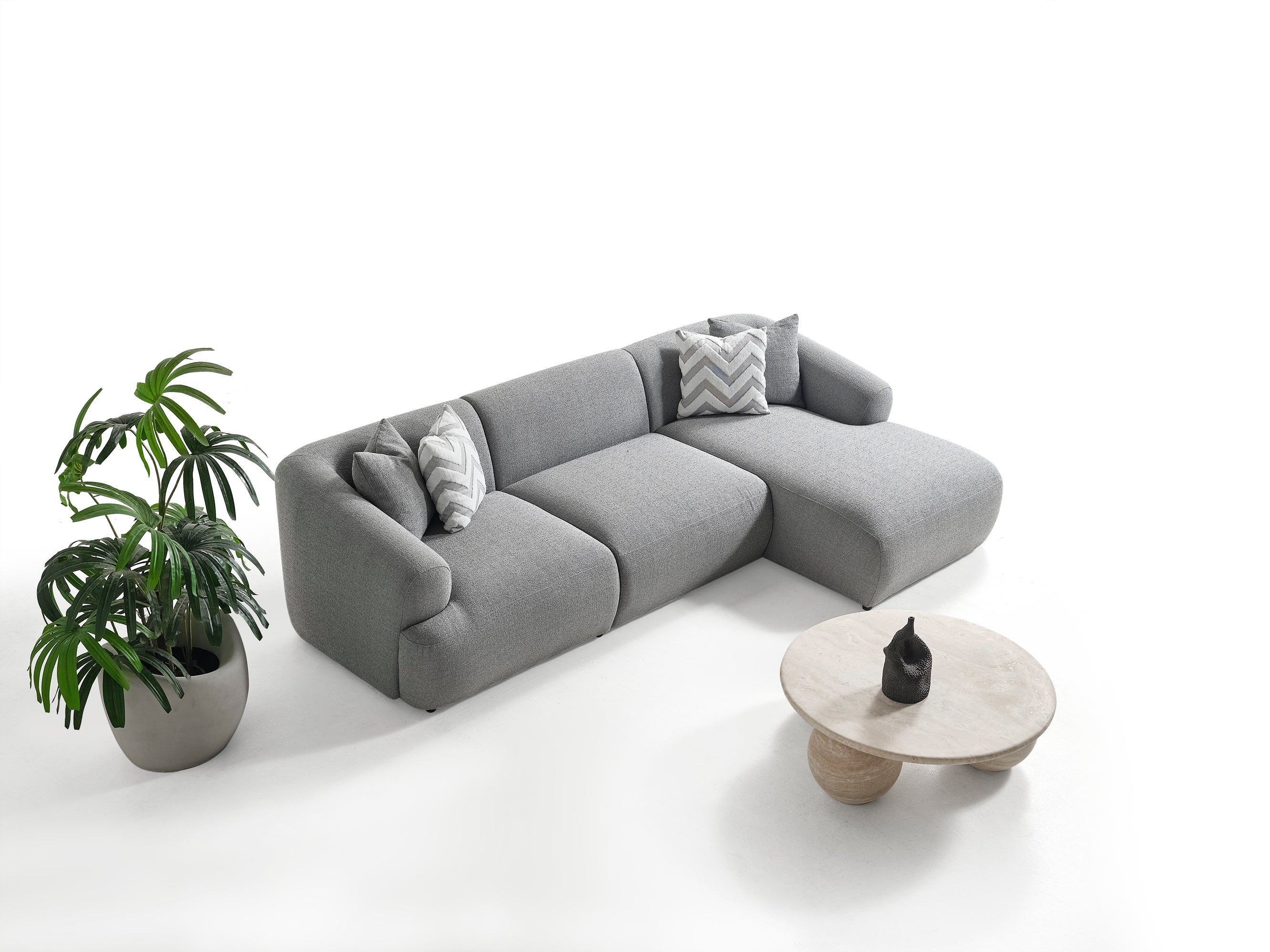 Canapé d'angle Porto – 290 x 70 x 140 cm – Bouclé moderne gris doux