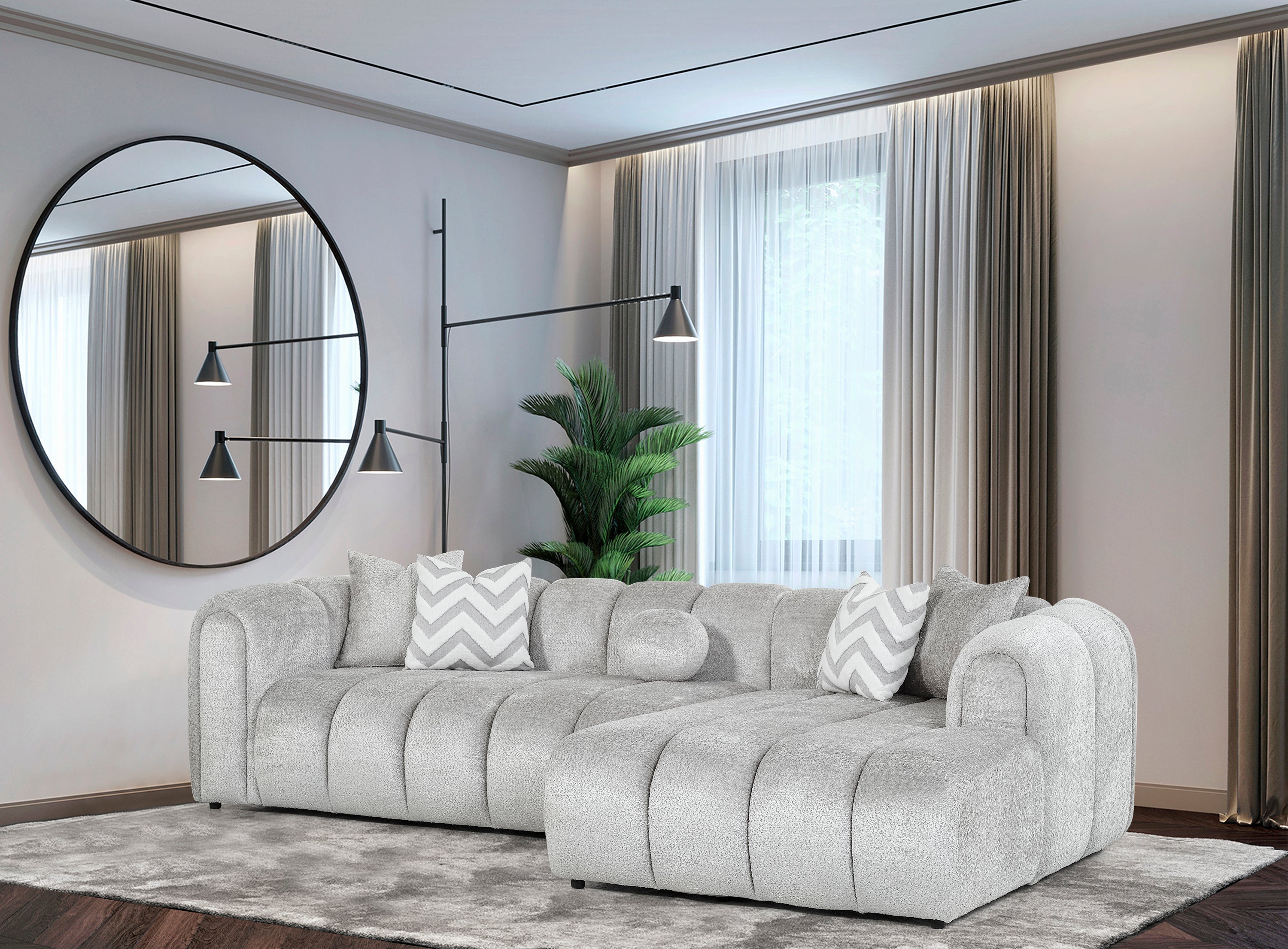 Canapé d'angle de luxe – 290 x 160 cm – Design moderne en tissu bouclé