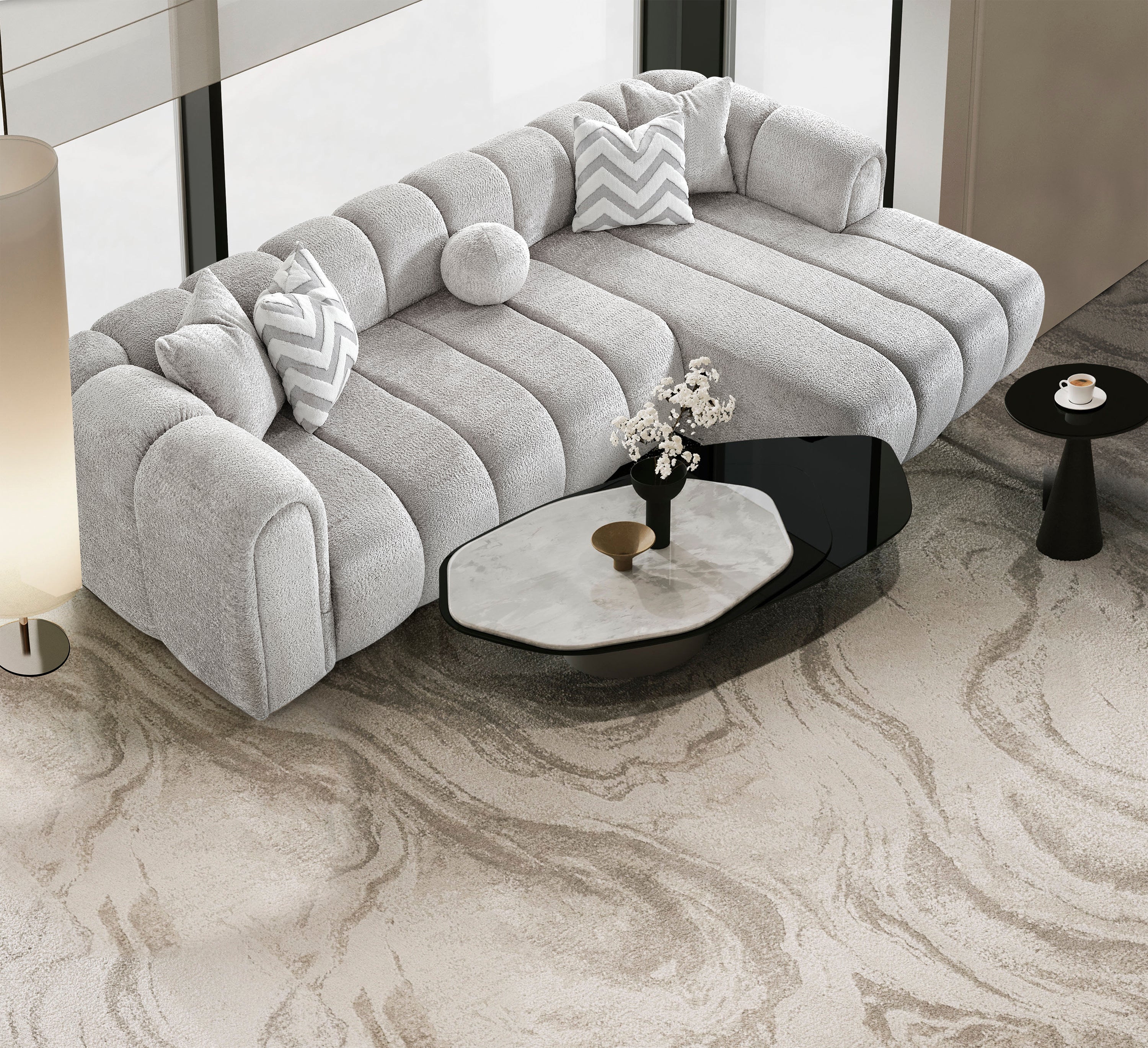 Canapé d'angle de luxe – 290 x 160 cm – Design moderne en tissu bouclé