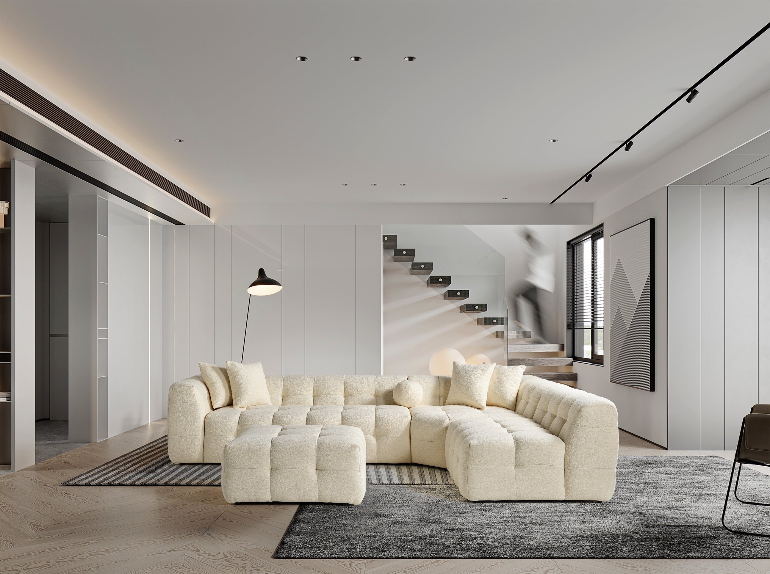 Canapé d'angle Amsterdam – 290 x 275 cm – Bouclé Luxe Crème