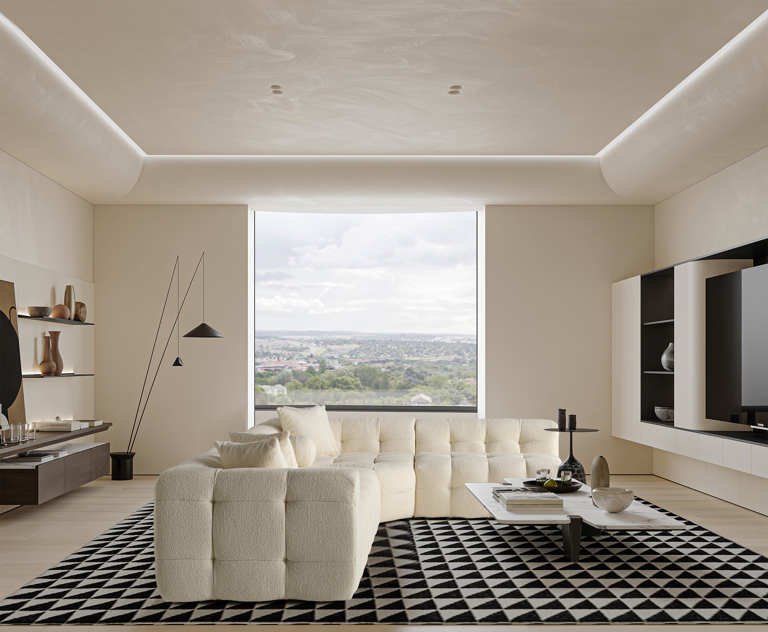 Canapé d'angle Amsterdam – 290 x 275 cm – Bouclé Luxe Crème
