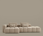 Canapé d'angle modulable Paris – 330 x 62 x 150 cm – Tissu texturé beige à motif blocs