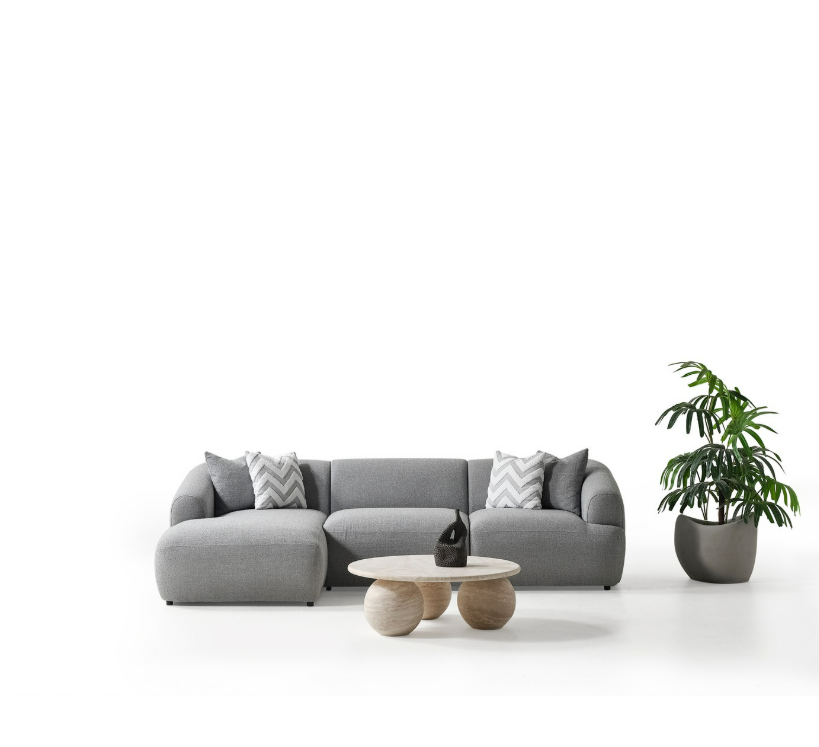 Canapé d'angle Porto – 290 x 70 x 140 cm – Bouclé moderne gris doux