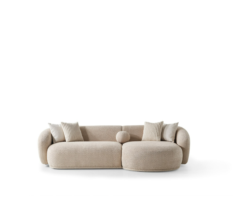 Canapé Oslo Rond – 290 x 76 x 140 cm – Bouclé Beige avec Forme Organique