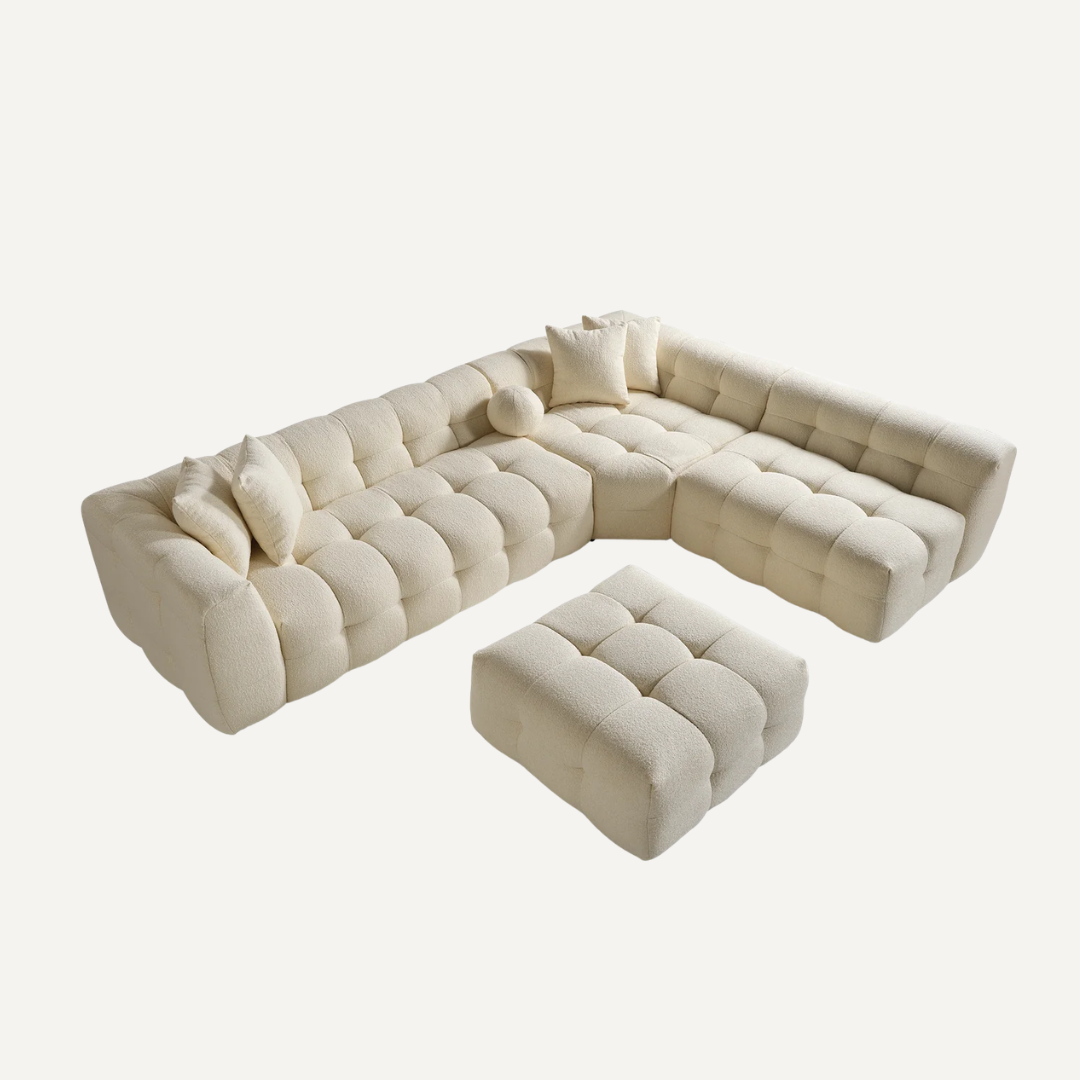 Canapé d'angle Amsterdam – 290 x 275 cm – Bouclé Luxe Crème
