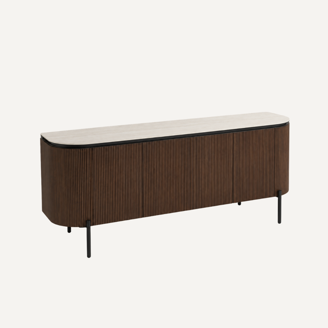 Dressoir Aqua BF Marron – 190x50x80 cm – Plateau en Céramique Beige