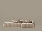 Canapé d'angle modulable Paris – 330 x 62 x 150 cm – Tissu texturé beige à motif blocs