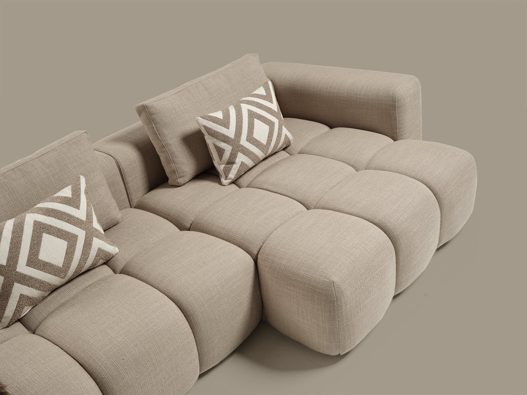Canapé d'angle modulable Paris – 330 x 62 x 150 cm – Tissu texturé beige à motif blocs