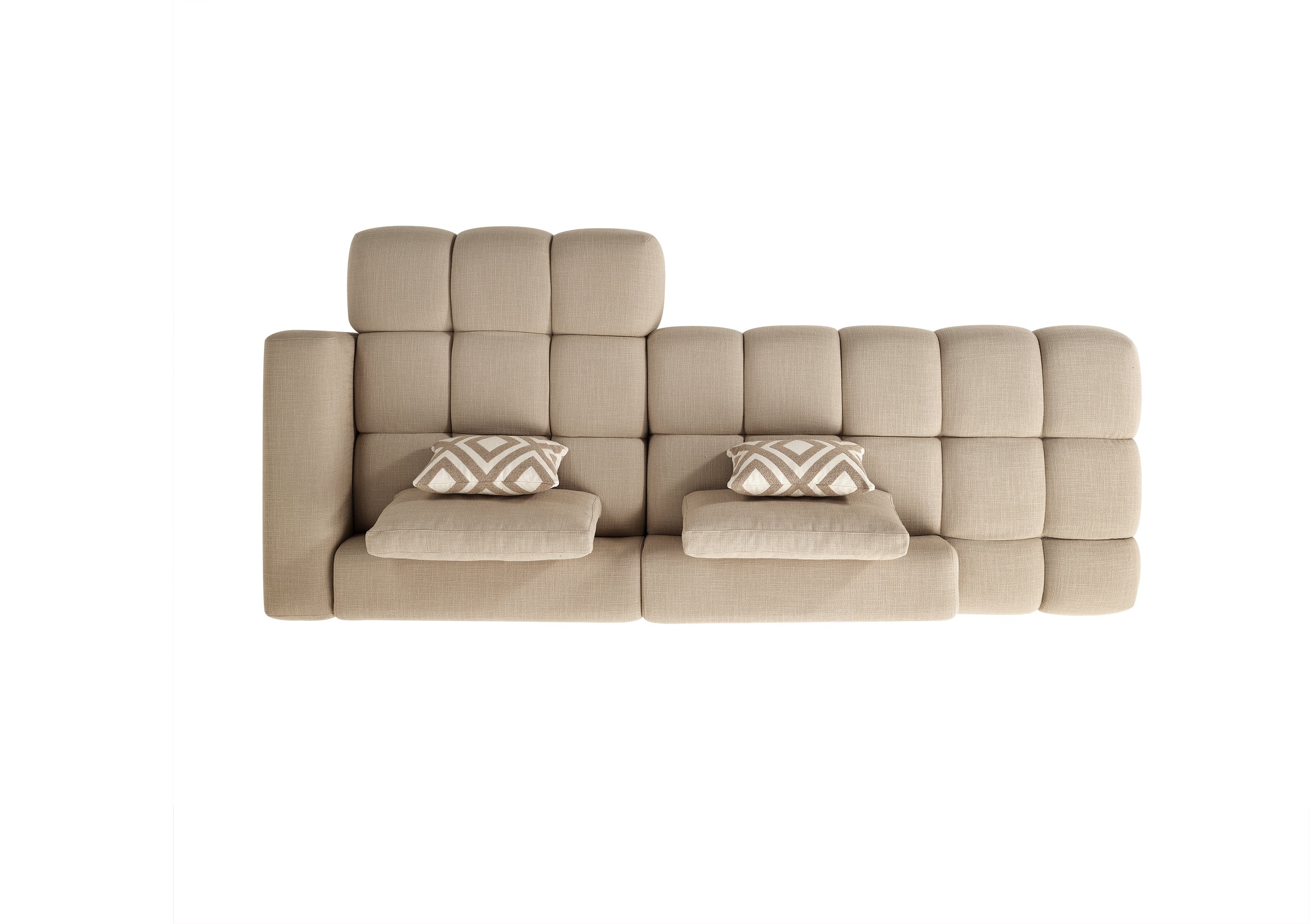 Canapé d'angle modulable Paris – 330 x 62 x 150 cm – Tissu texturé beige à motif blocs