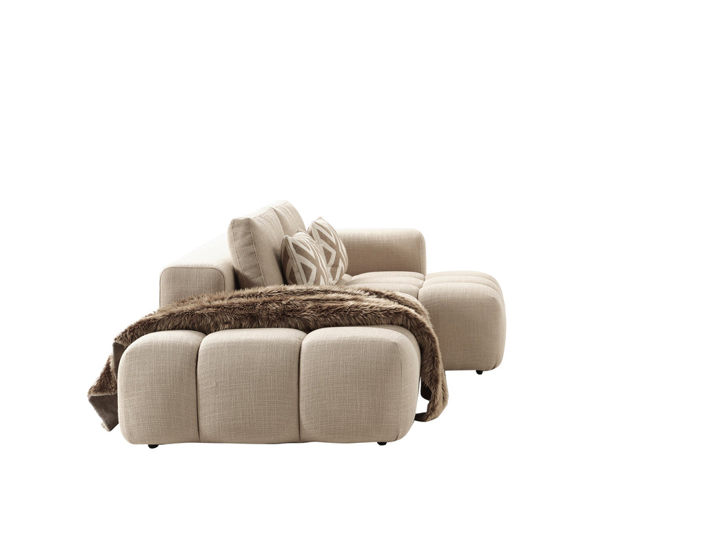 Canapé d'angle modulable Paris – 330 x 62 x 150 cm – Tissu texturé beige à motif blocs