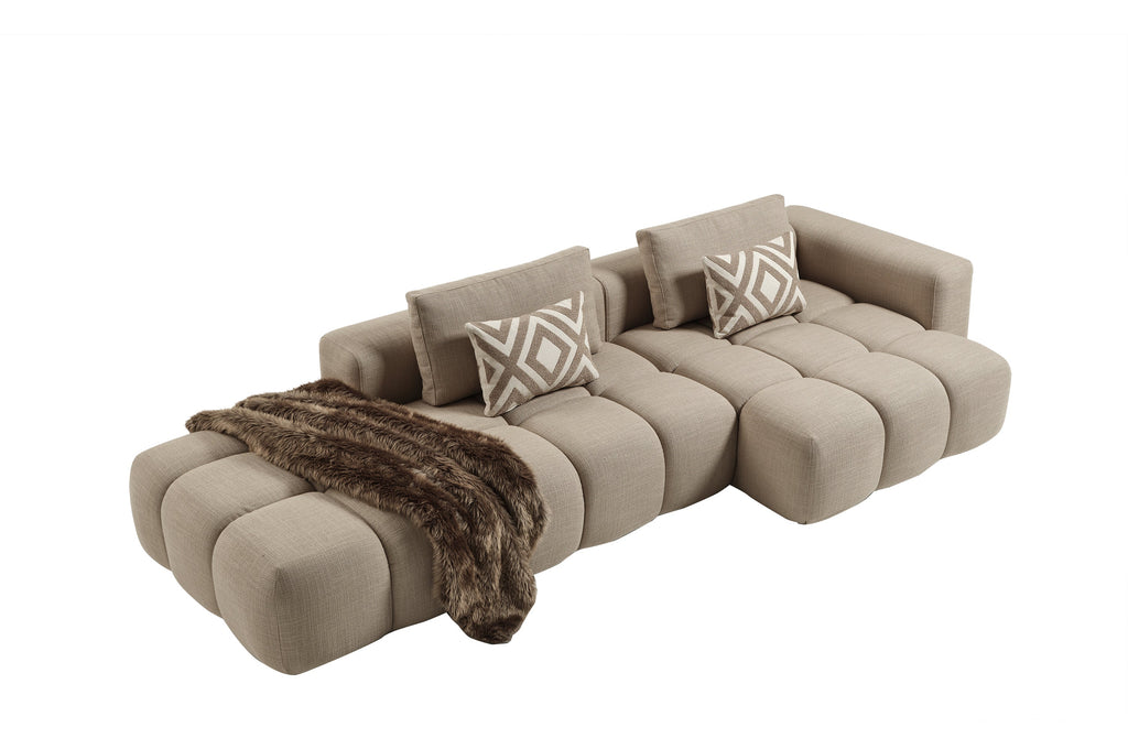 Canapé d'angle modulable Paris – 330 x 62 x 150 cm – Tissu texturé beige à motif blocs