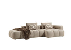 Canapé d'angle modulable Paris – 330 x 62 x 150 cm – Tissu texturé beige à motif blocs