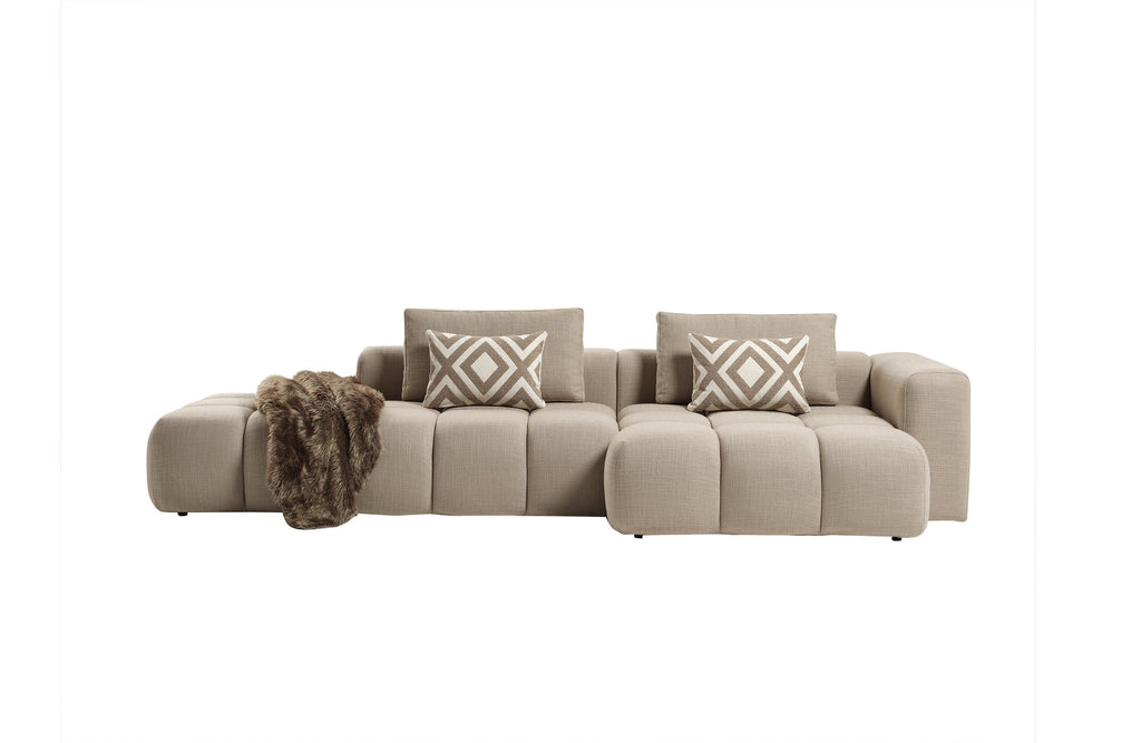 Canapé d'angle modulable Paris – 330 x 62 x 150 cm – Tissu texturé beige à motif blocs