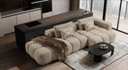 Canapé d'angle modulable Paris – 330 x 62 x 150 cm – Tissu texturé beige à motif blocs