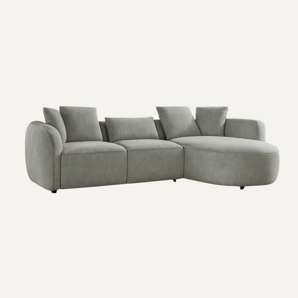 Lioris | Canapé d'angle moderne en tissu doux aux formes arrondies