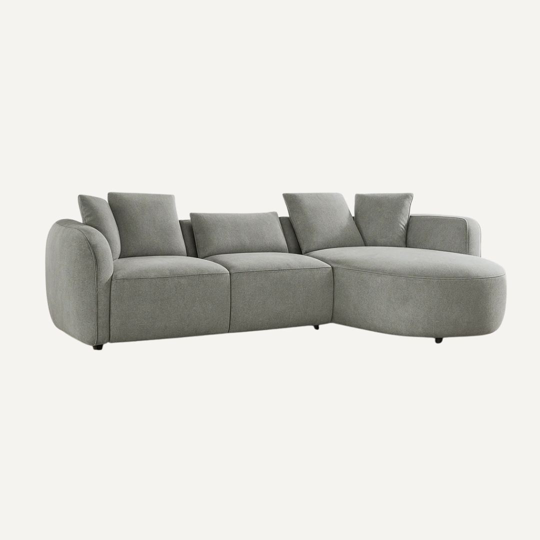 Lioris | Canapé d'angle moderne en tissu doux aux formes arrondies