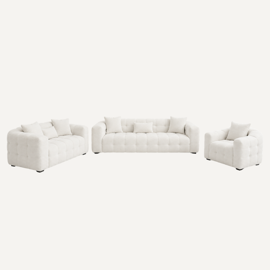 3-delige Luxe Bankenset in Crèmekleur – Elegant Comfort voor het Hele Gezin